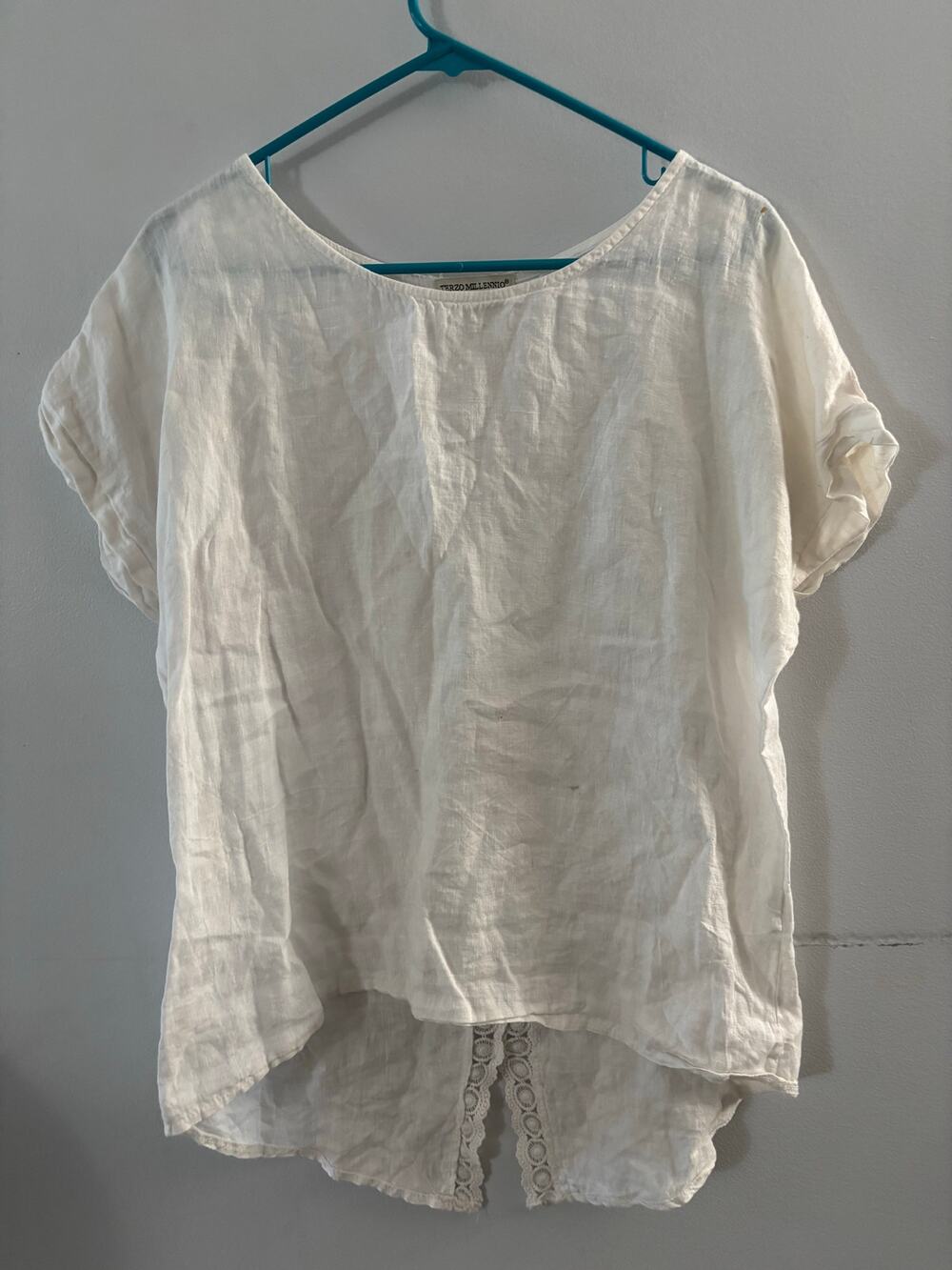 Terzo Millenio Womens Linen Top Size Small White Coastal Beachy Minimalist